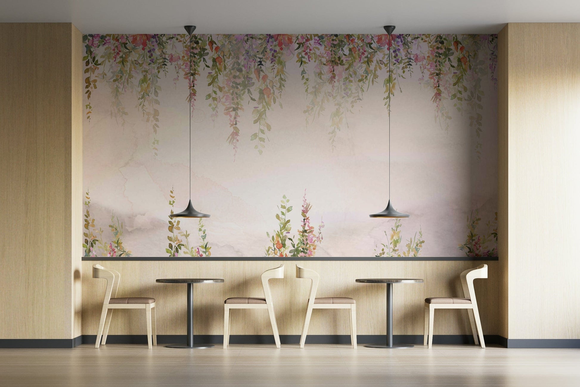 The design features soft, blended, translucent blooms.

