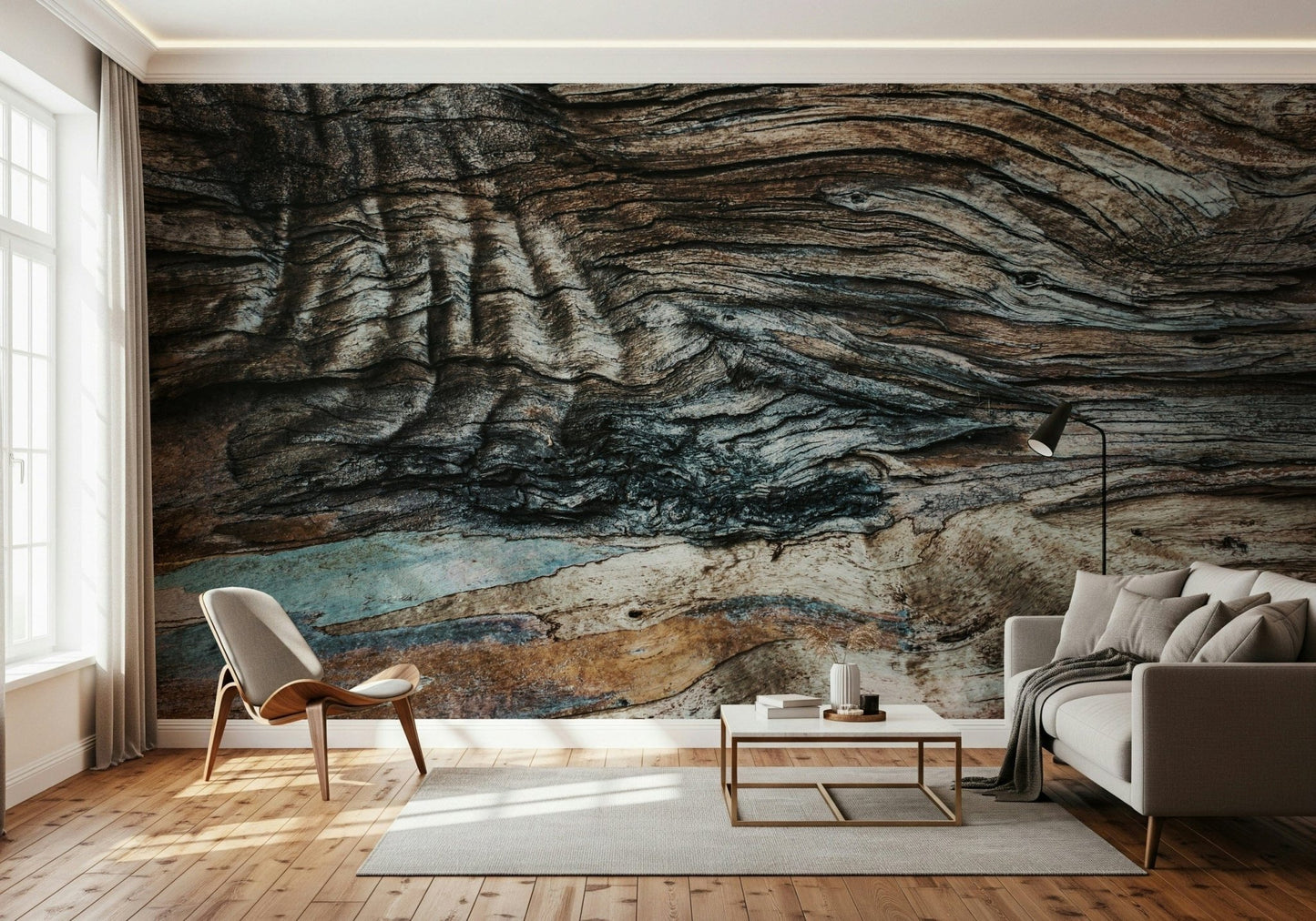 Textured wall mural highlighting rough, natural bark patterns for eco-inspired or rustic interiors.