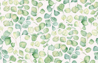 Sophisticated lounge wallcovering featuring eucalyptus garden illustrations.