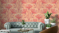 Coral peach floral mural wallpaper
