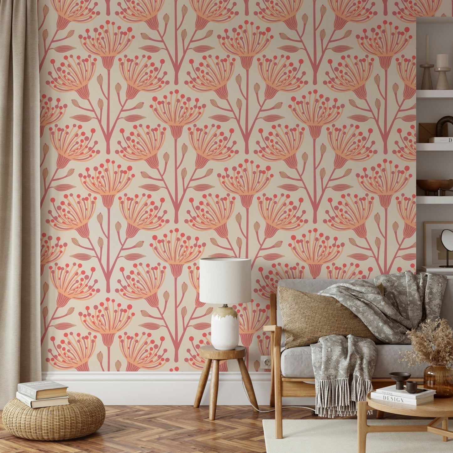 Subtle orange eucalyptus mural
