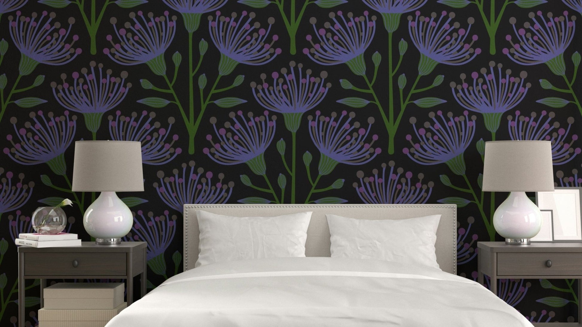 Dark eucalyptus floral mural wallpaper
