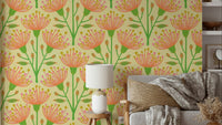 A wall mural of a floral botanical pattern.

