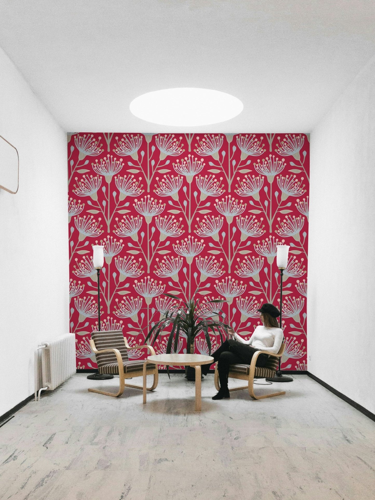 Statement wallpaper with eucalyptus print
