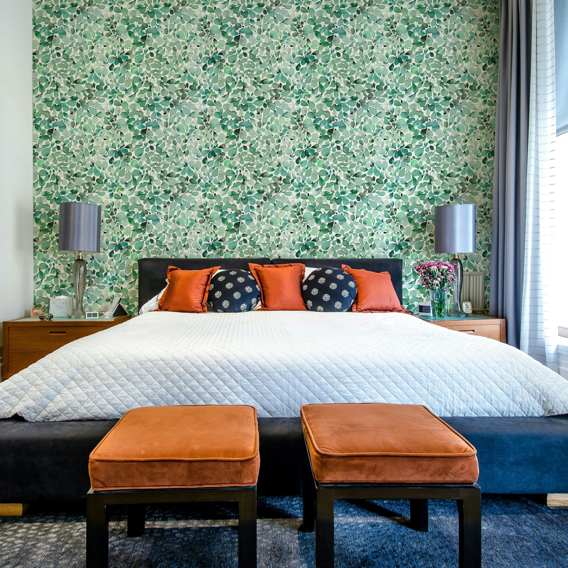 Lush jungle leaves wallpaper featuring eucalyptus

