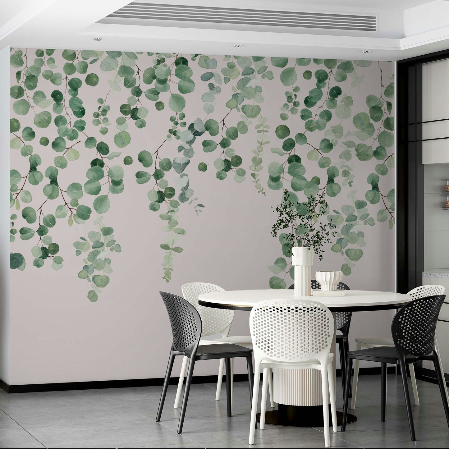Feminine eucalyptus leaf wallpaper mural

