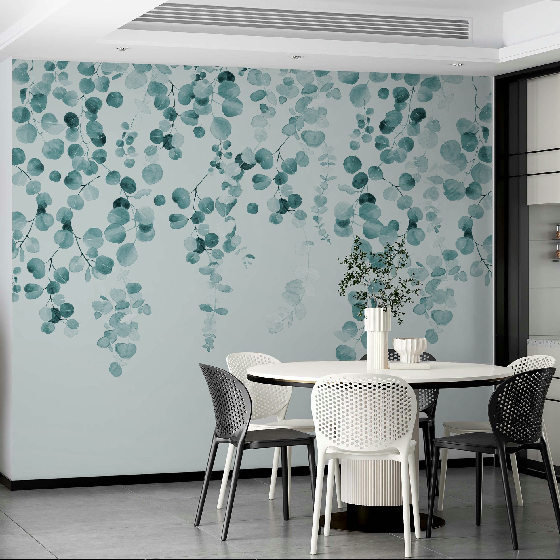 Stylish teal eucalyptus wallpaper for decor

