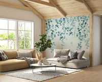 Elegant teal eucalyptus leaves on wall mural

