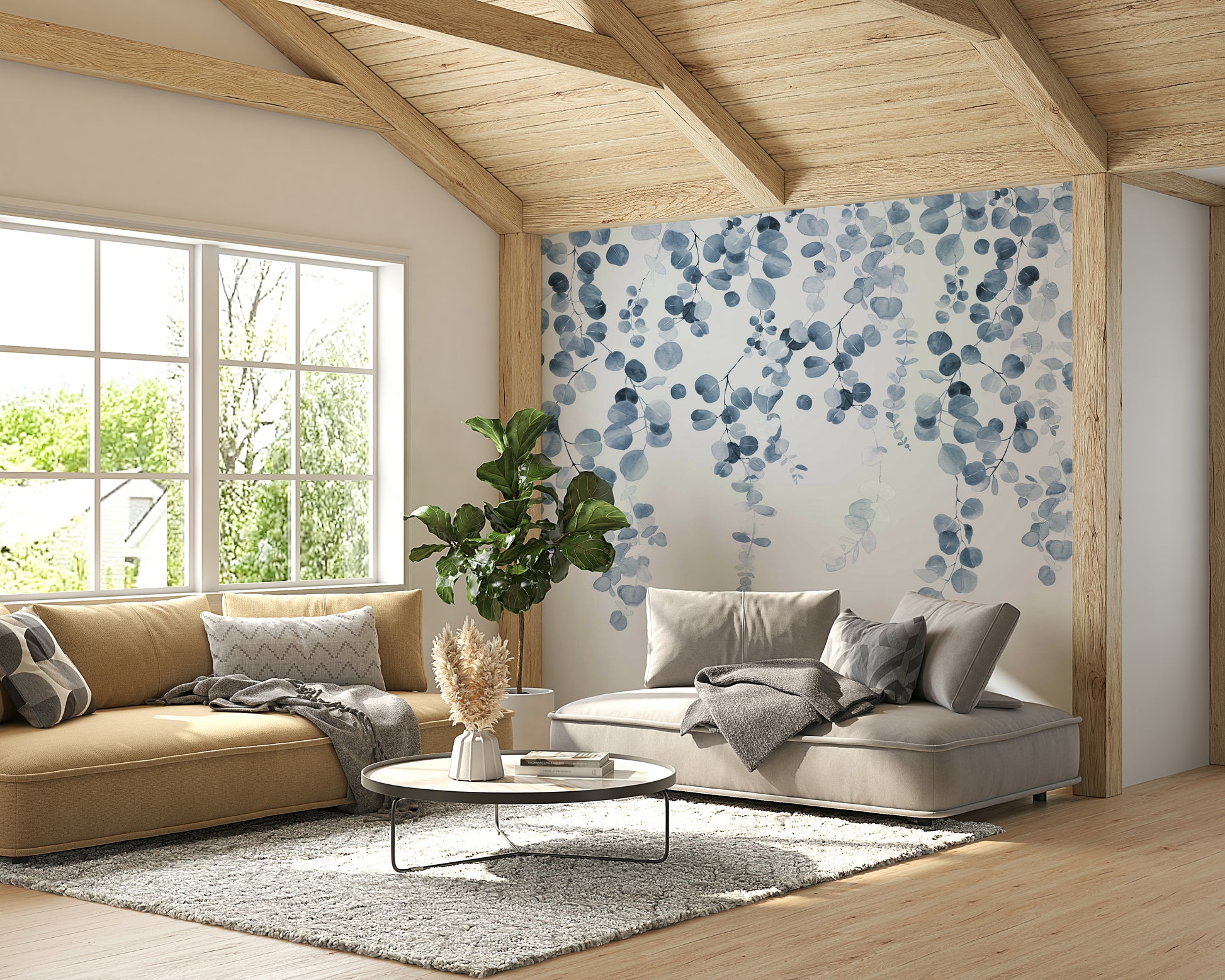 Blue foliage wallpaper for walls

