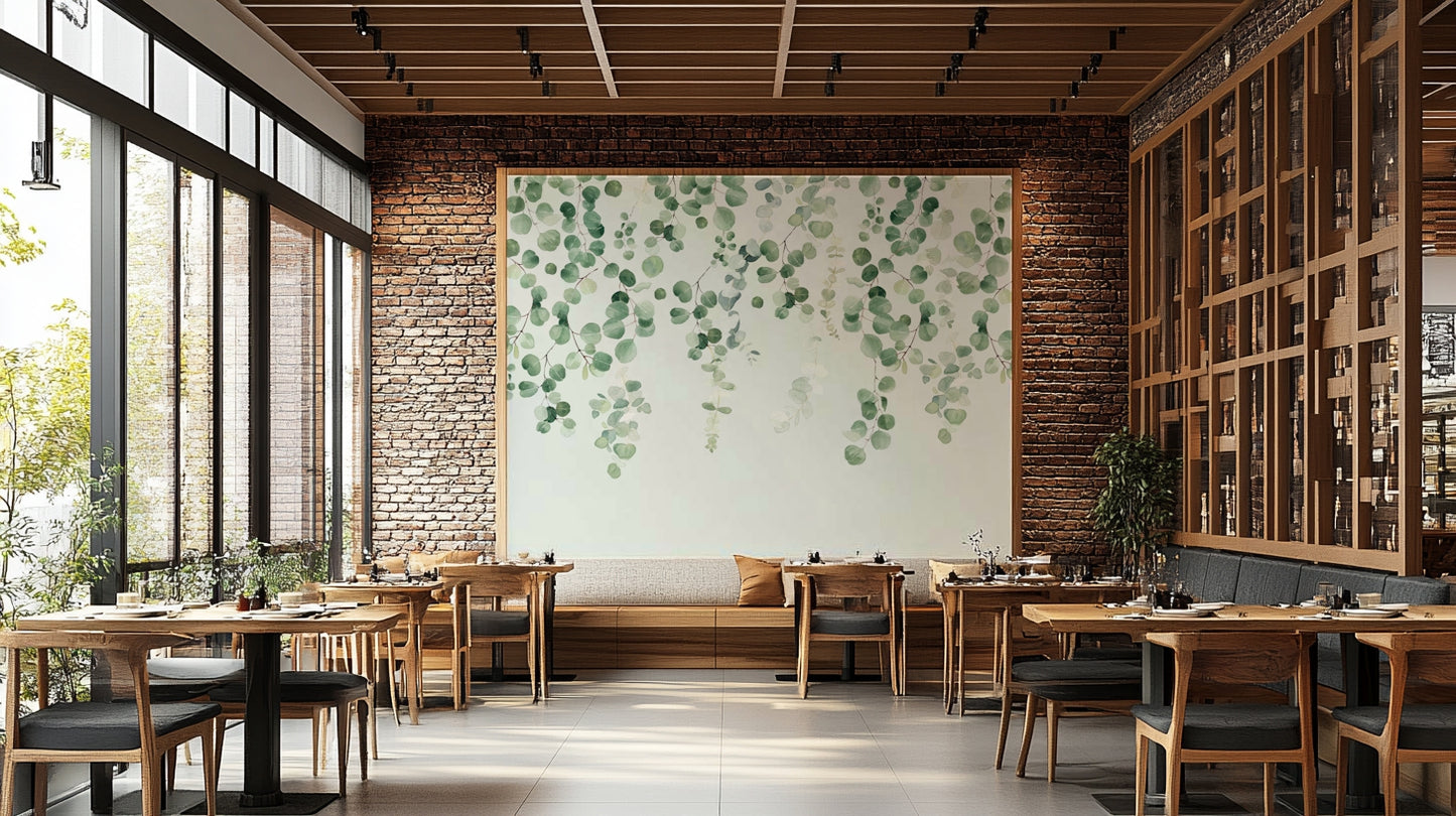 Leafy eucalyptus print wall wallpaper


