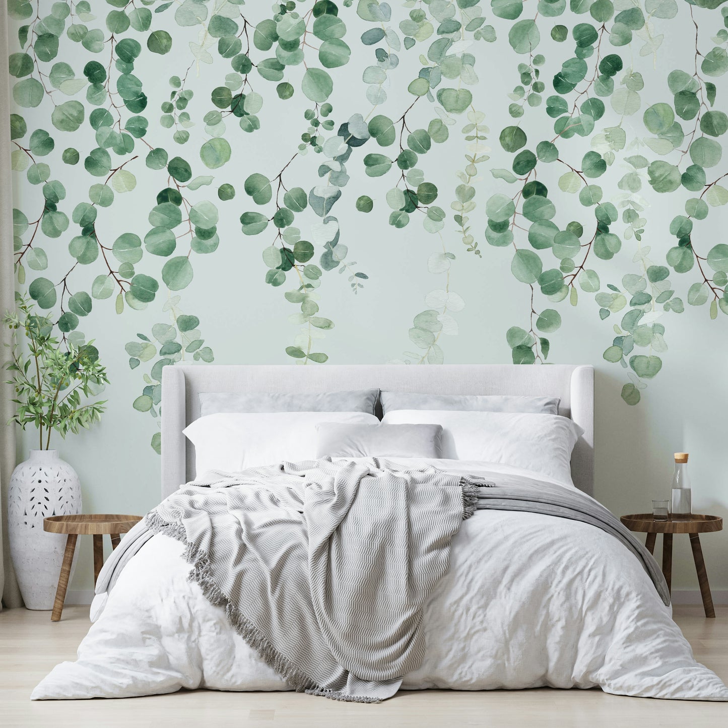 Green eucalyptus wall mural design

