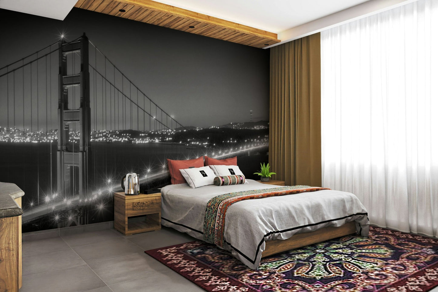 Peel and stick mural wallpaper with flowers

