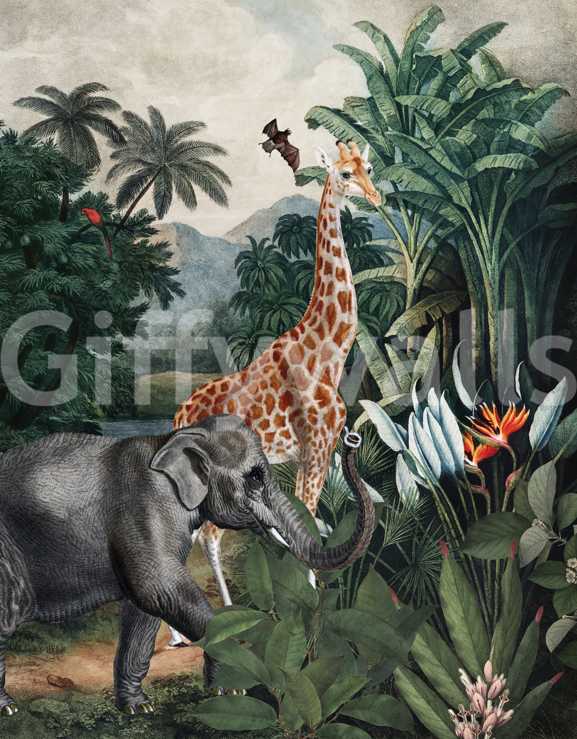 Earth-toned jungle wallpaper

