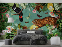 Lush foliage and wildlife mural

