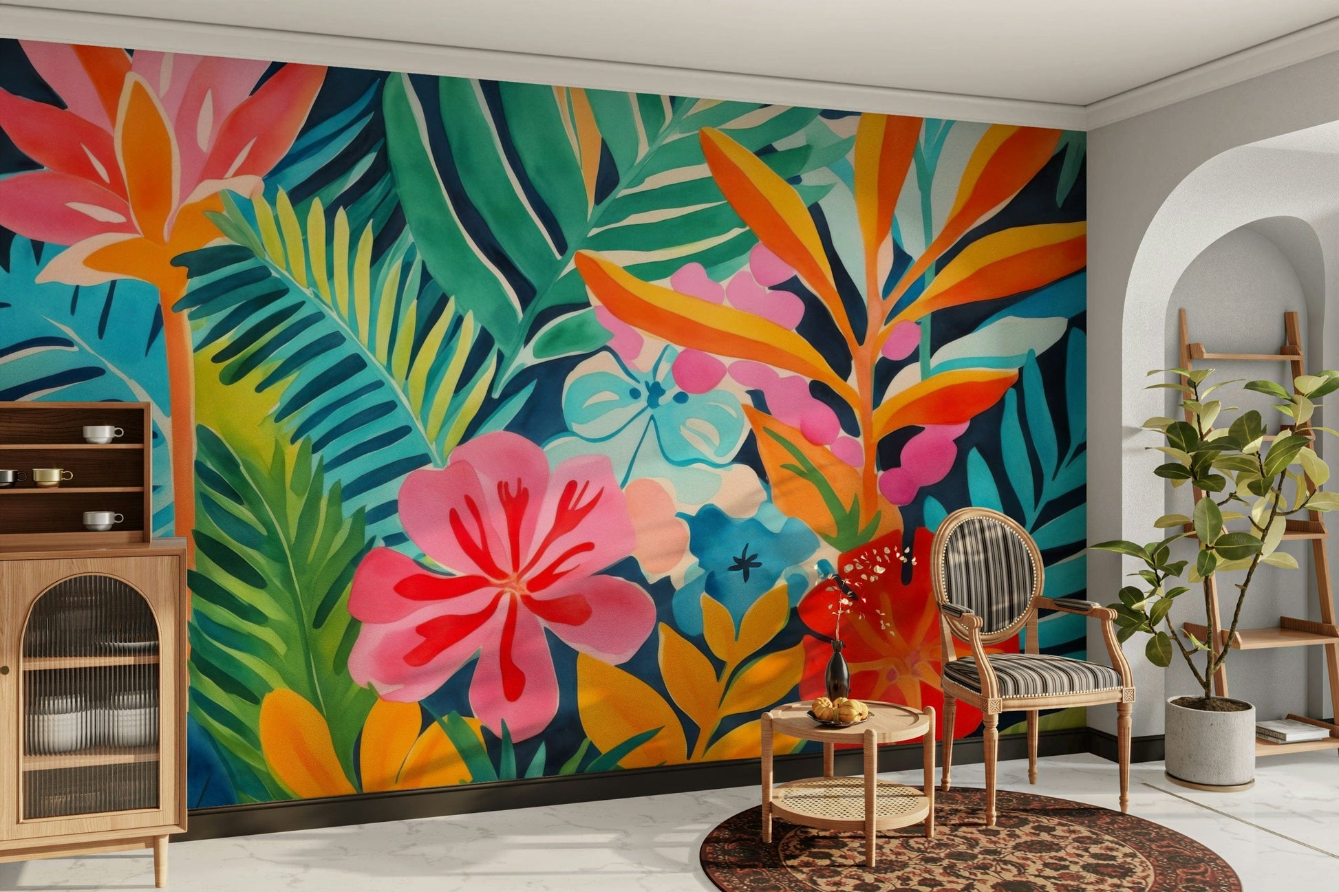 The colors are bright and vibrant, with shades of green, pink, blue, and yellow.
