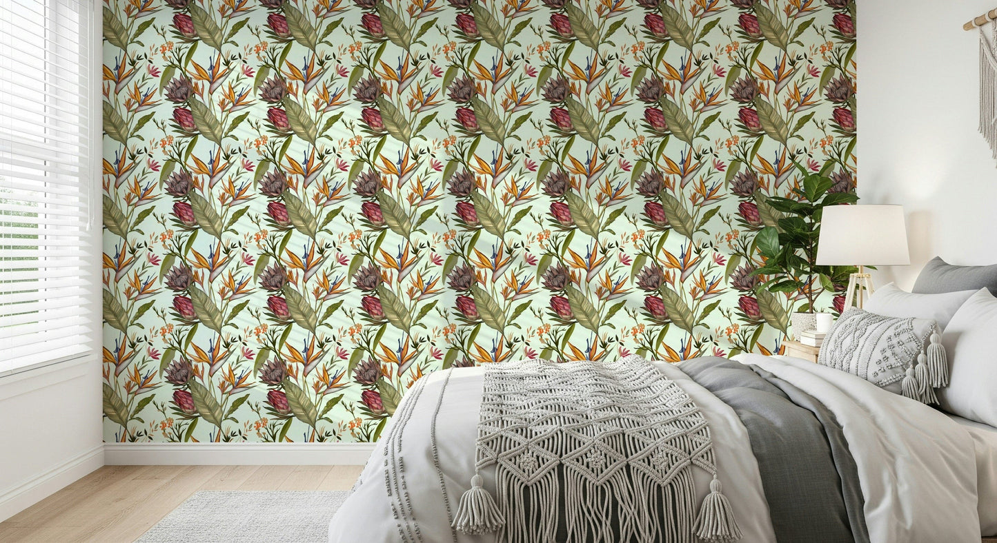A serene tropical foliage wall mural for vibrant decor.

