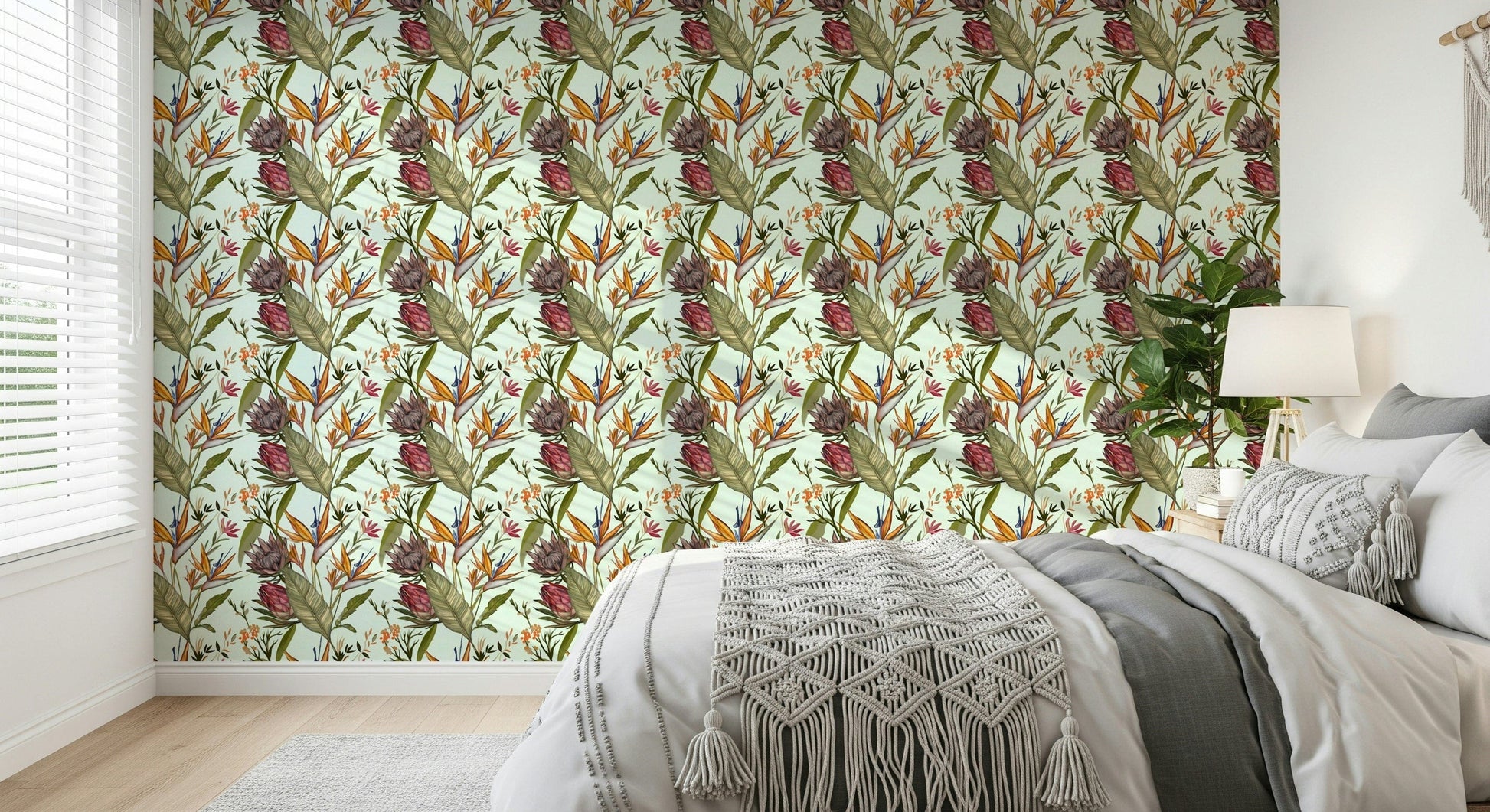 A serene tropical foliage wall mural for vibrant decor.

