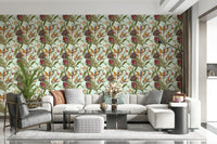 A beautiful lush botanical wallpaper mural with exotic leaves.

