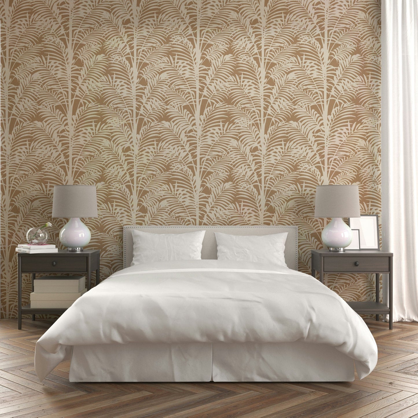 Creamy Palms Wallpaper for a serene bedroom

