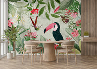 Exotic Vintage Eden wall mural with tropical plants and flowers


