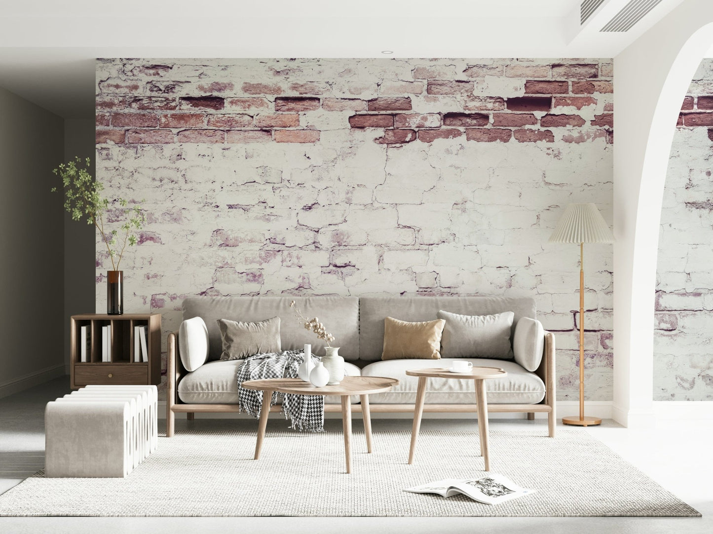 Textured wall mural with heritage brick patterns and weathered finishes for authentic, aged aesthetics.