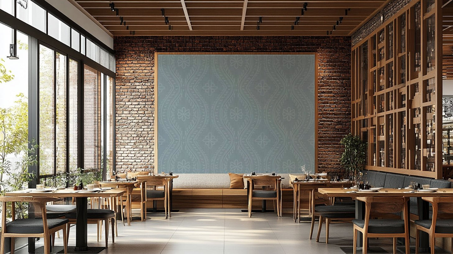 Soft damask mural wallpaper in cool tones

