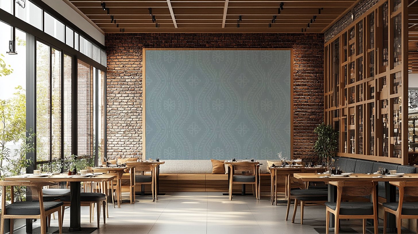 Soft damask mural wallpaper in cool tones

