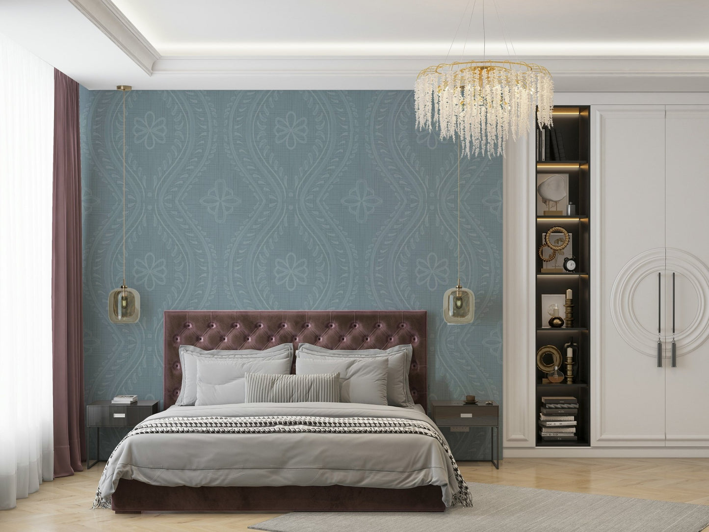 Traditional damask wallpaper in soft finish

