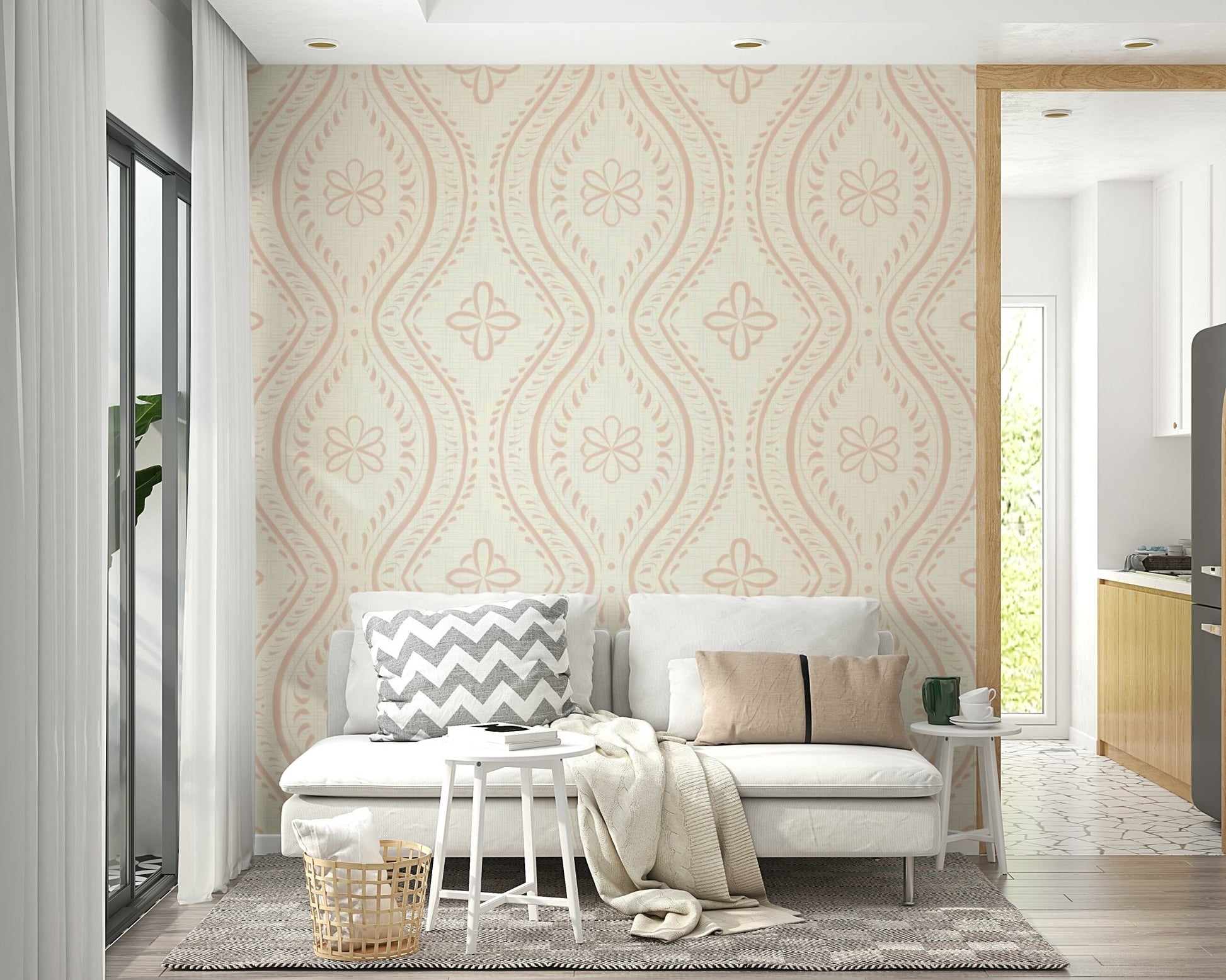 Classic ogee design in warm cream and beige


