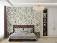 Soft green mural wallpaper with ogee pattern

