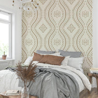 Vintage mural wallpaper with golden safari tones

