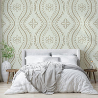 Safari-toned damask wallpaper for relaxed interiors

