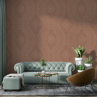 Mocha Mousse wallpaper with distressed damask print

