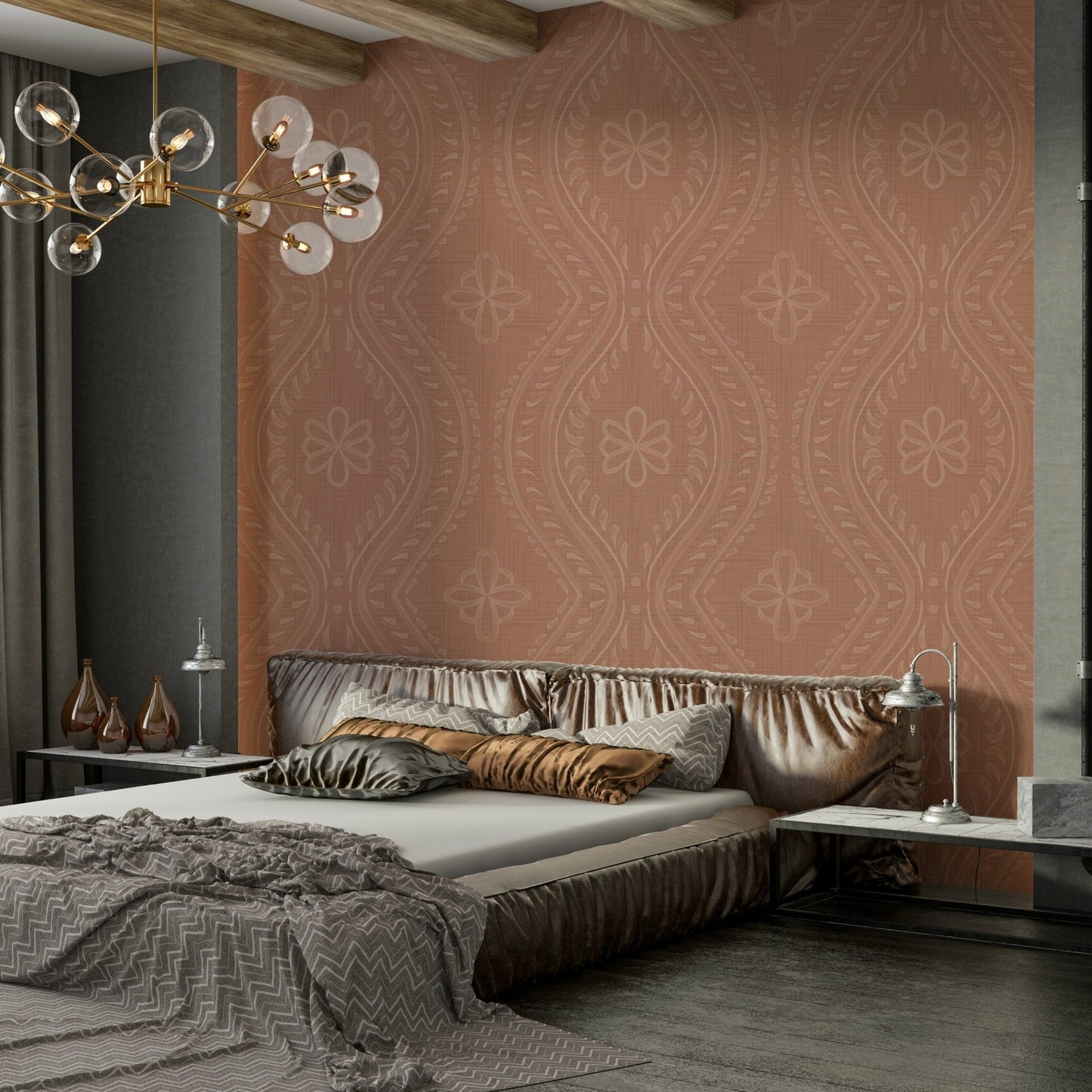 Traditional wallpaper with modern mocha finish

