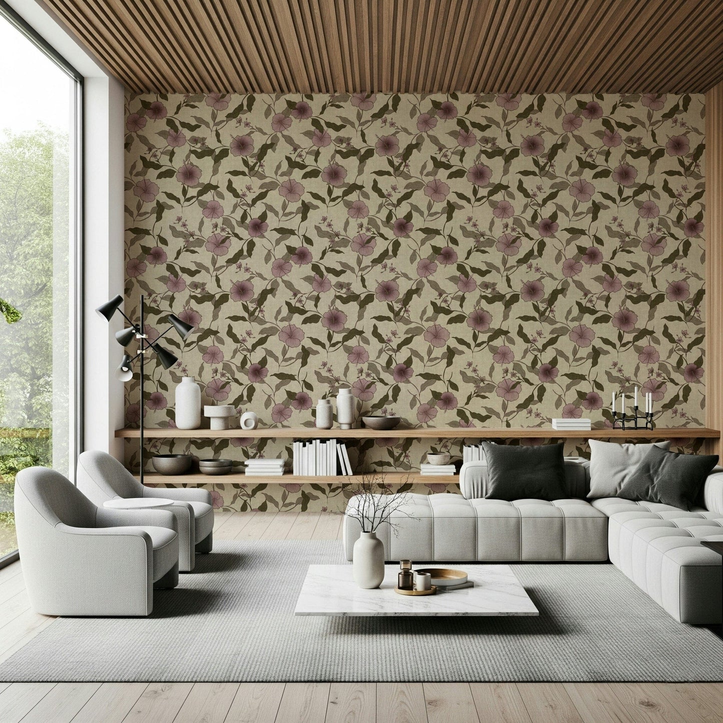 Faded Tropical Floral Vintage rustic faded flower surface wallpaper.