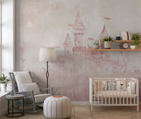 Delicate floral meadow surrounding a Fairytale Princess Castle wall mural.