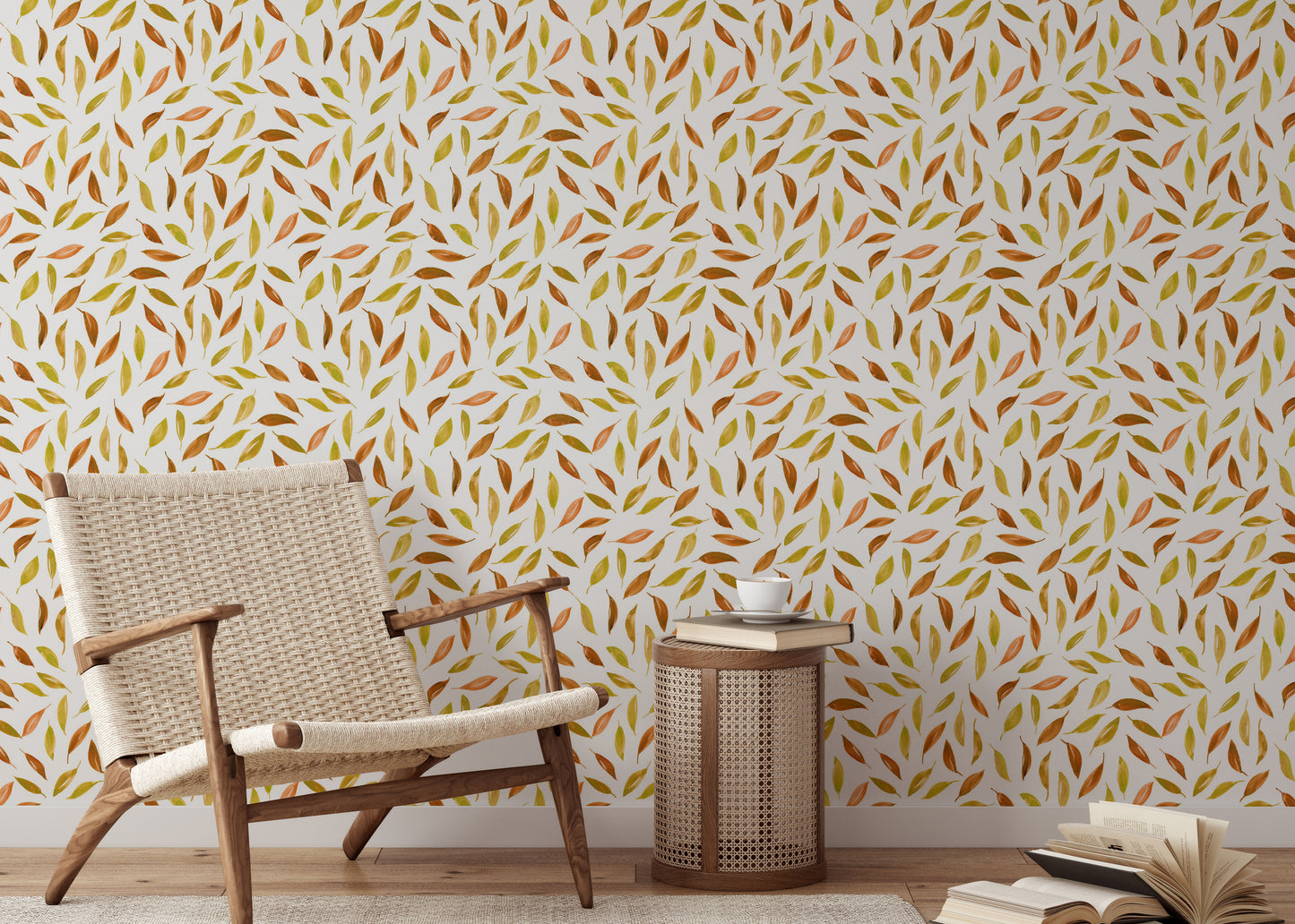 Cozy autumn wallpaper featuring scattered falling leaves

