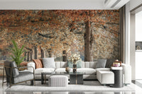 Rustic woodland wall mural with leaf carpet