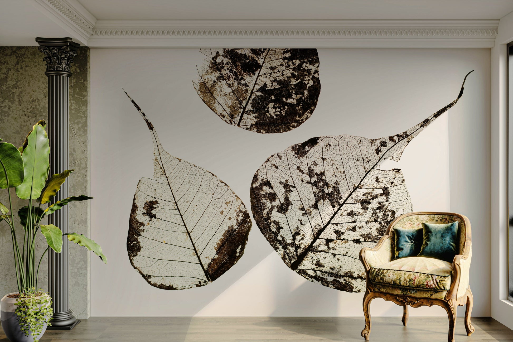 A beautiful autumn leaf wallpaper mural for a modern home.

