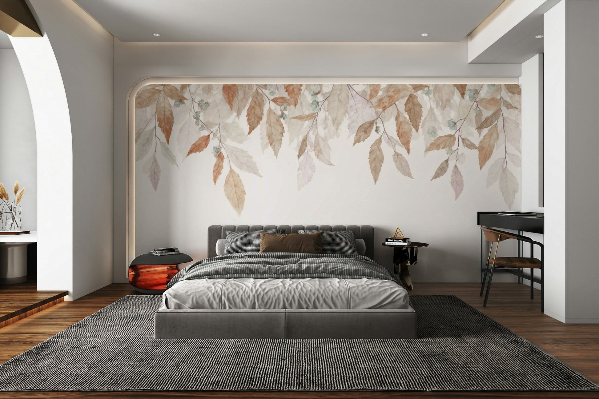 A wall mural of a peaceful botanical pattern.

