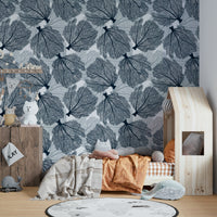 Fan coral wallpaper in navy and white tones

