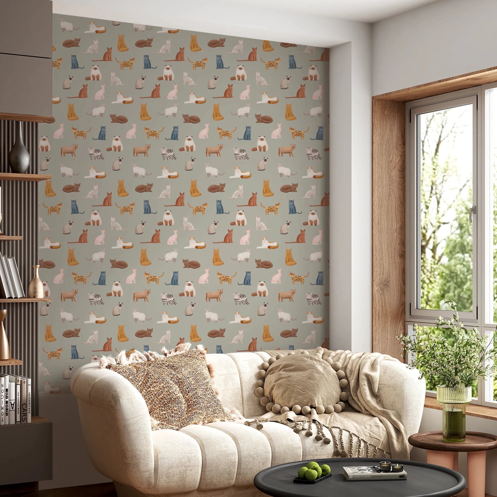 Fancy Felines in Safari Green Wallpaper⁠