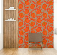 Botanical illustrations on wallpaper.

