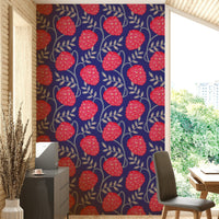 Stylized flowers and flowing lines.

