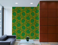 Stylized flowers and flowing lines.

