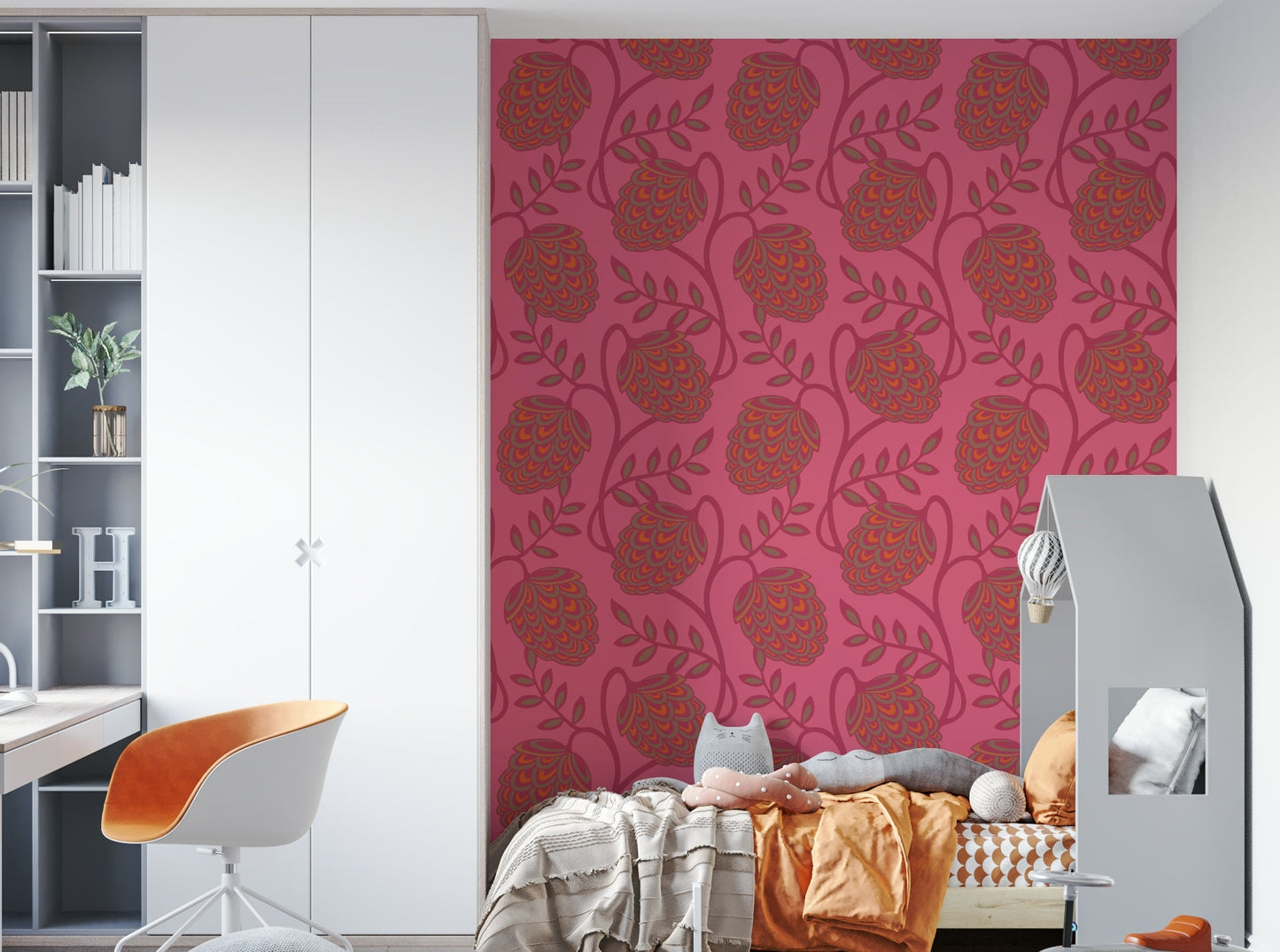 Magenta, orange, and pink colors.

