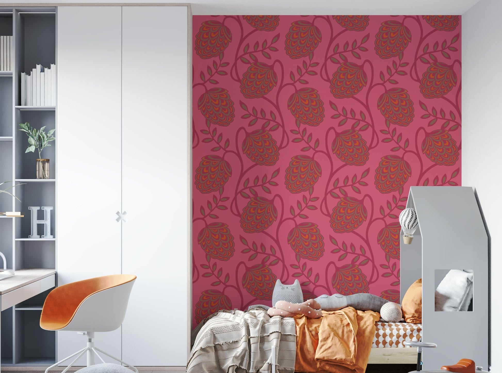 Magenta, orange, and pink colors.


