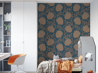 Botanical illustrations on wallpaper.


