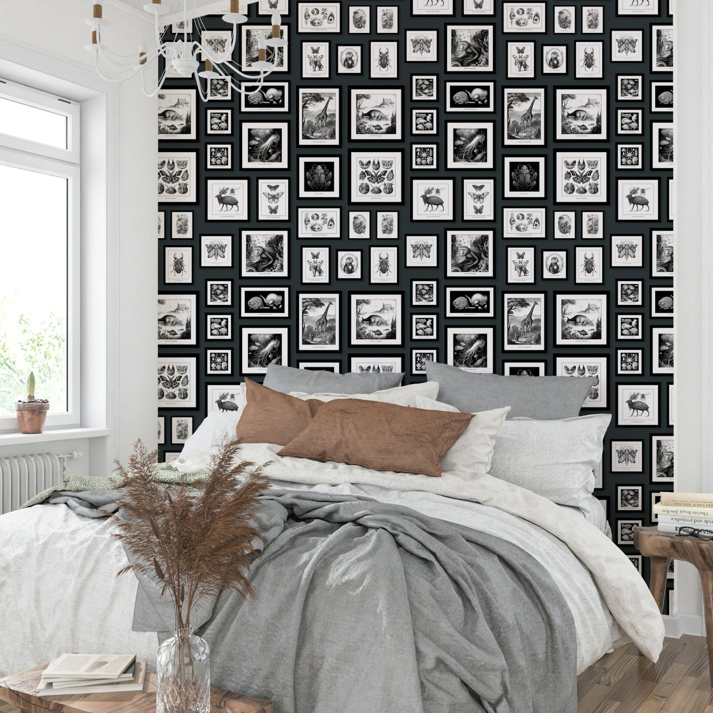 Magical creature pattern on anthracite wallpaper

