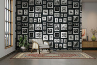 Storybook creature wallpaper on deep grey base

